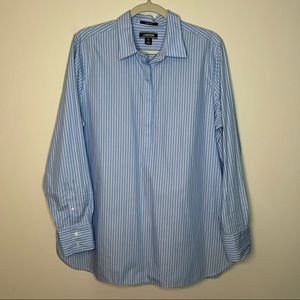 Women’s Lands’ End blue striped button up shirt size 16